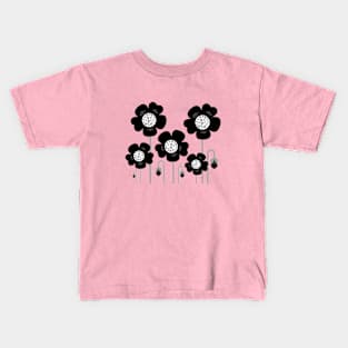 Black Vintage Flowers Design Kids T-Shirt